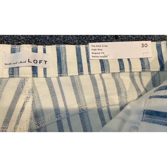 NWT Ann Taylor Loft Kick Crop High Rise Jeans Blue White Stripe 30 10 Petite New - Picture 3 of 7